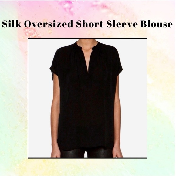 Vince Tops - Black Silk Short Sleeve Blouse top relaxed oversized deep V neck